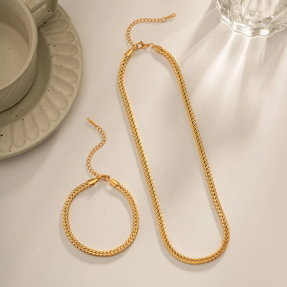 Everyday Stainless Steel Jewelry Set Waterproof Braided Chain Necklace Bracelet Earrings Tarnish Free Minimalist Gift for Women