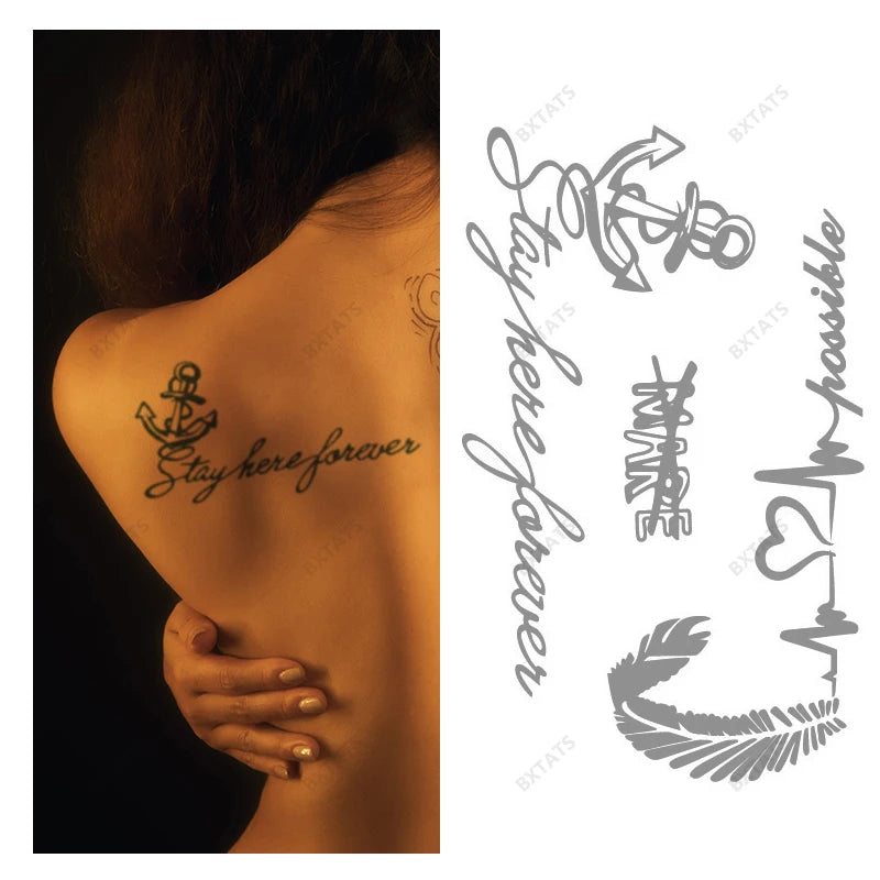 Bxtats 100 Styles Waterproof Semi-permanent Tattoo Stickers Arrowhead Diamond Chinese English Quotes Paper Temporary Design