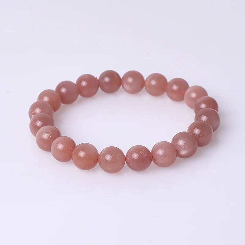 Peach Moonstone Crystal Beaded Bracelet Natural Stone Beads Handcrafted Crafted Jewelry