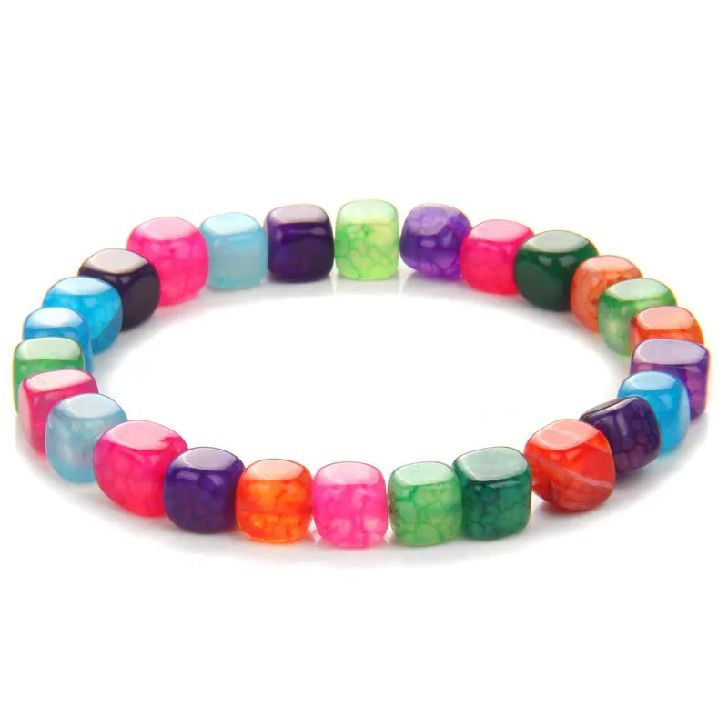 Renting Jewelry Natural Cube Square Agates Beaded Bracelet for Women Energy Balance Crack Stone Elastic Bracelets Women Jewelry