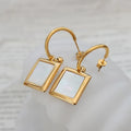 Vintage Style 18k Pvd Gold Plated Earring Geometric Stainless Steel Cc Shaped White Shell Pendant Earrings for Women