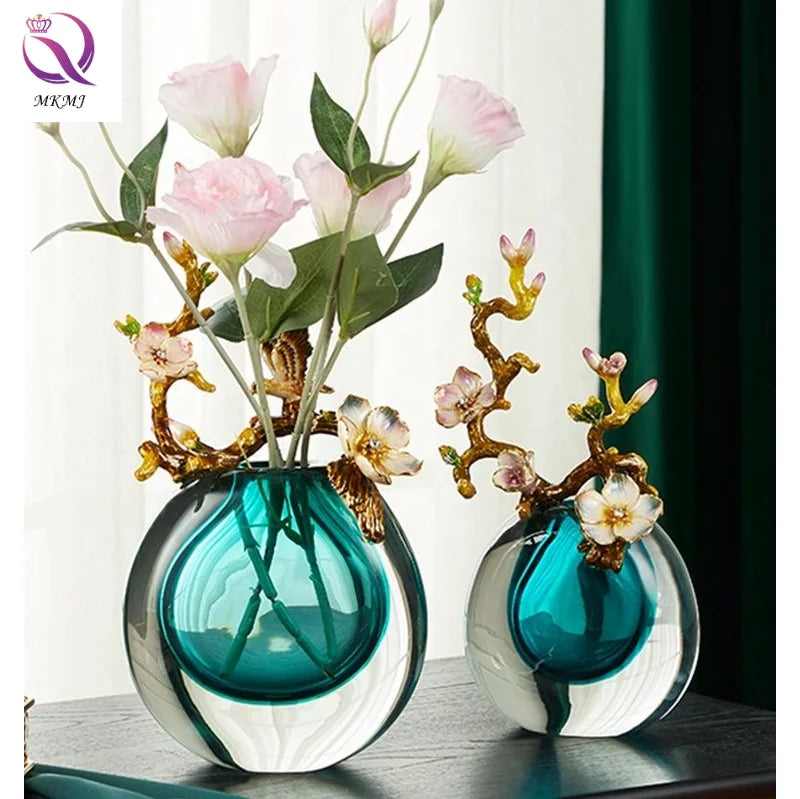 Cristal Business Gifts Luxury European Style Handicrafts Color Enamel Glass Vase Heavy Crystal Decorative Home Vase