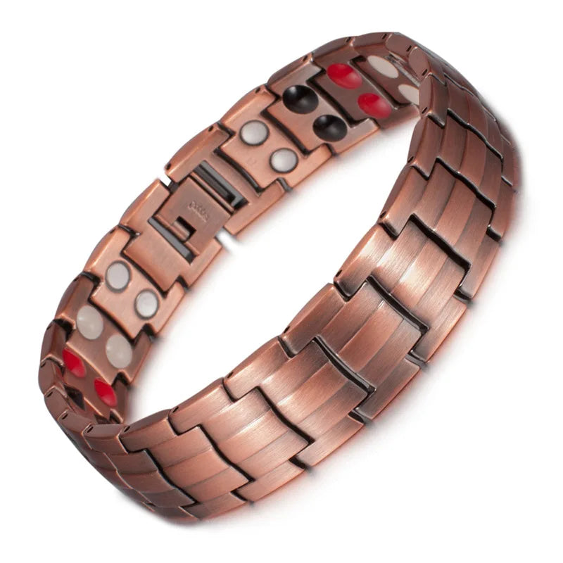 New Trendy Double-Row Strong Magnets Bangles for Arthritis Women Men Elegant Solid Pure Red Copper Magnetic Bracelets