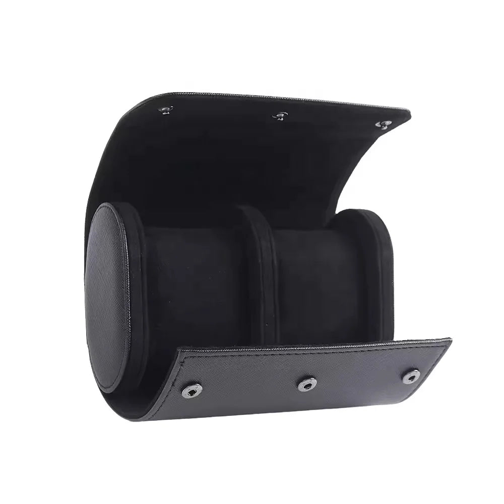 2 Slots Watch Roll Black Saffiano Pu Travel Luxury Storage Organizer Collection Case for Men Leather Watch Box