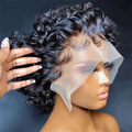 180% Density Short Pixie Cut Curly Wig Natural Black 13x4 Human Hair Pixie Bob Closure Wig With Bleached Knot for Women