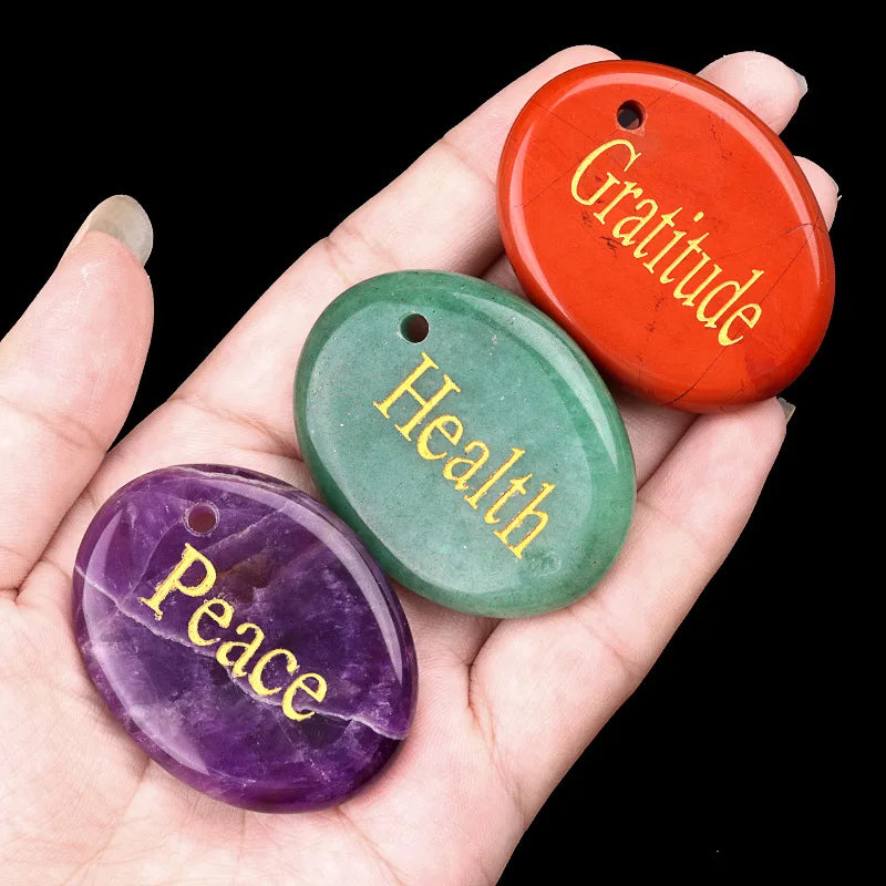15 Kinds Natural Amethyst Crystal Stone OVAL Thumb Pocket Worry Stone Positive Words Tumbled DIY Healing Jewelry Making Gemstone
