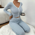 Women's European American Home Wear Sleepwear Casual Solid Pattern Tops V Neck Long Sleeve Shirts for Summer Wholesale