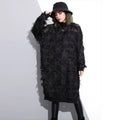 2026 New Spring Autumn Stand Collar Long Sleeve Black Perspective Split Joint Big Size Dress Women Fashion