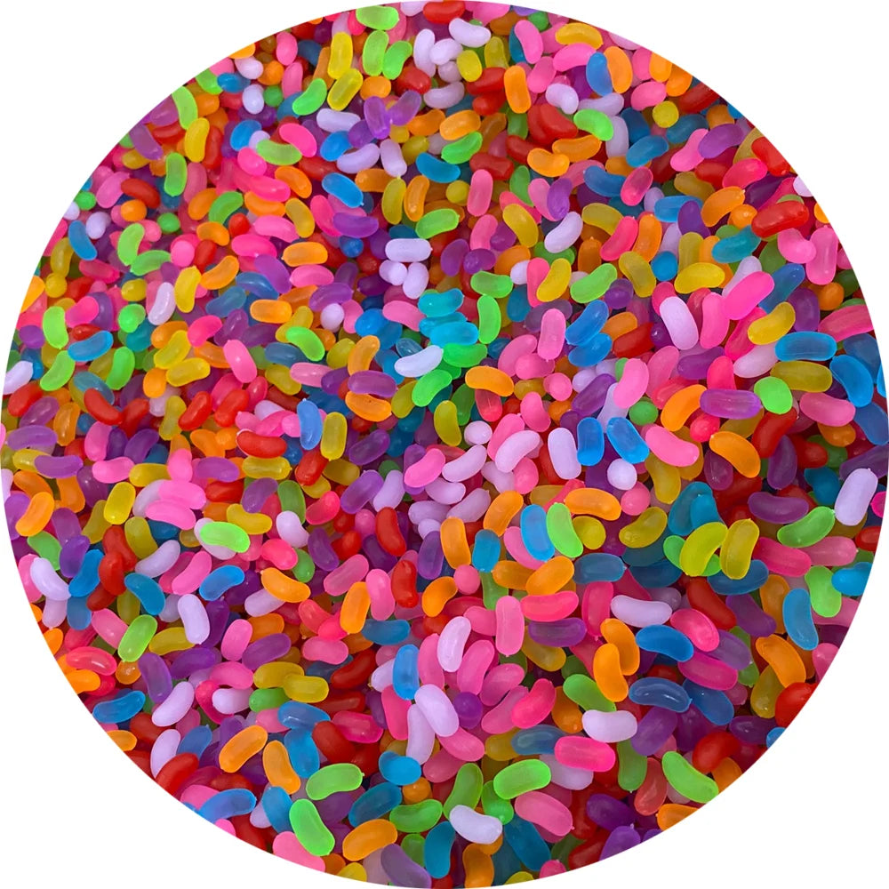 100PCS Rainbow Jelly Beans Resins Slime Charms Mini QQ Candy Food DIY Accesorios Toy for Children Slime Supplies Filler