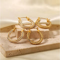 Waterproof Twist Hoop Earrings Zircon Inlaid Stainless Steel 18K Gold Plated Fashion Pearl Large Earrings Jewelry