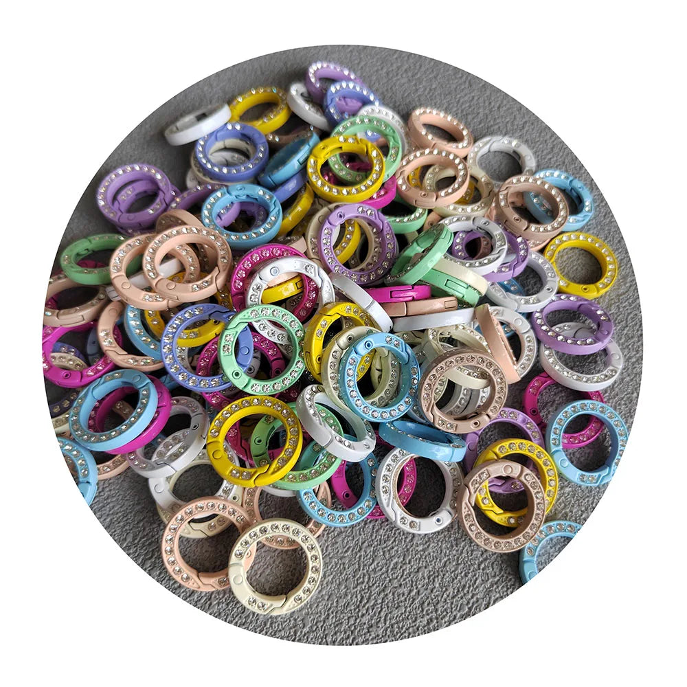 Colorful Crystal Rhinestone Decor Diamond Spring O Ring Openable Leather Bag Handbag Belt Strap Buckle Pendant Key Snap Clasp Cl
