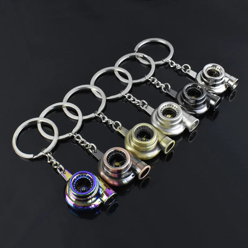 Fashionable Zinc Alloy Turbocharger Keychains Spinning Middle Part Metal Automobile Parts Accessories