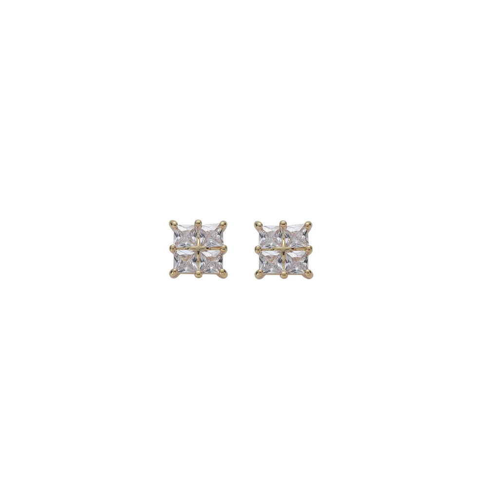 E037 Cubic Zirconia Earrings CZ Earrings Brass Setting Zircon Stud Earrings Hip Hop Iced Out
