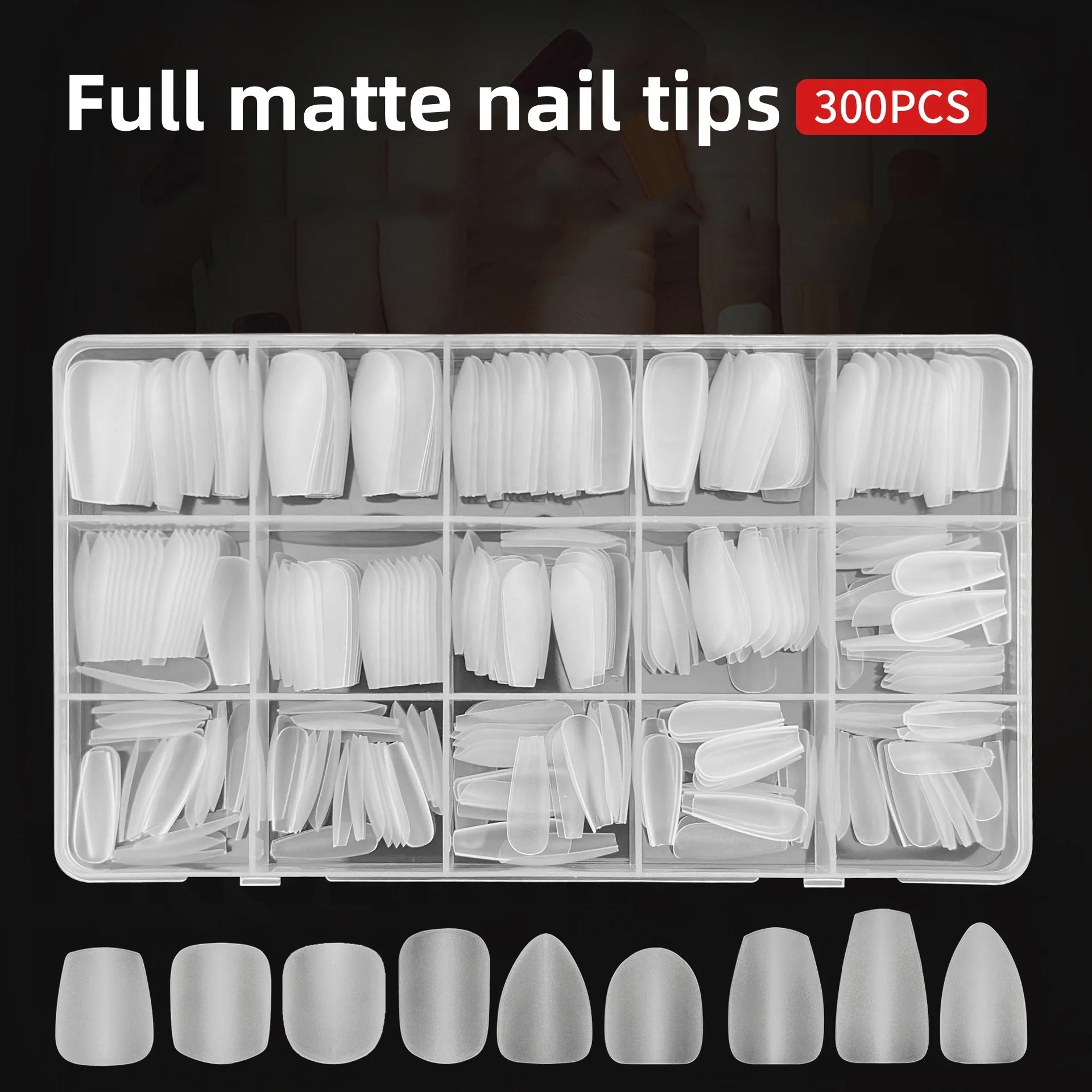 300pcs Matte Extra Short XXS XS Coffin Almond Square Soft Gel Nail Tips Curved Full Cover Stiletto Nail Tips