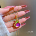 Gold Plated Titanium Steel Colorful Opal Gourd Necklaces Multi Color Natural Purple Jade Gourd Pendant Necklaces