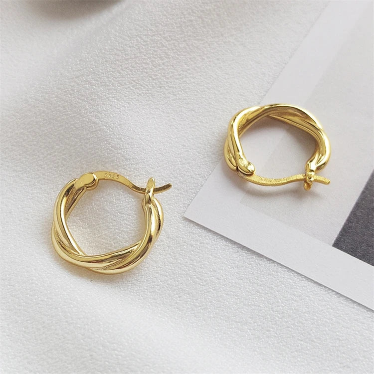 Hot Sale 925 Sterling Silver Hoop Earrings Fine Jewelry 18k Gold Woven Twist Hoop Earrings for Women