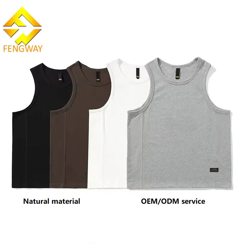 Fengway Custom 320gsm Heavyweight Breathable Knitted 100% Cotton Eco-Friendly Casual Mens Tank Top Summer Loose Sleeveless Vest
