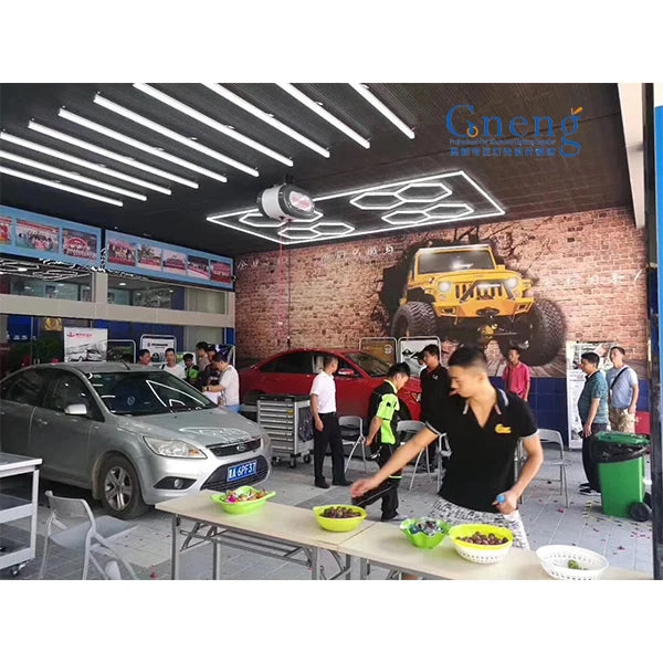 Factory Price Auto Detailing Light Garage Hexagon Lighting Design Professional Bay Carport Workshop Led Light