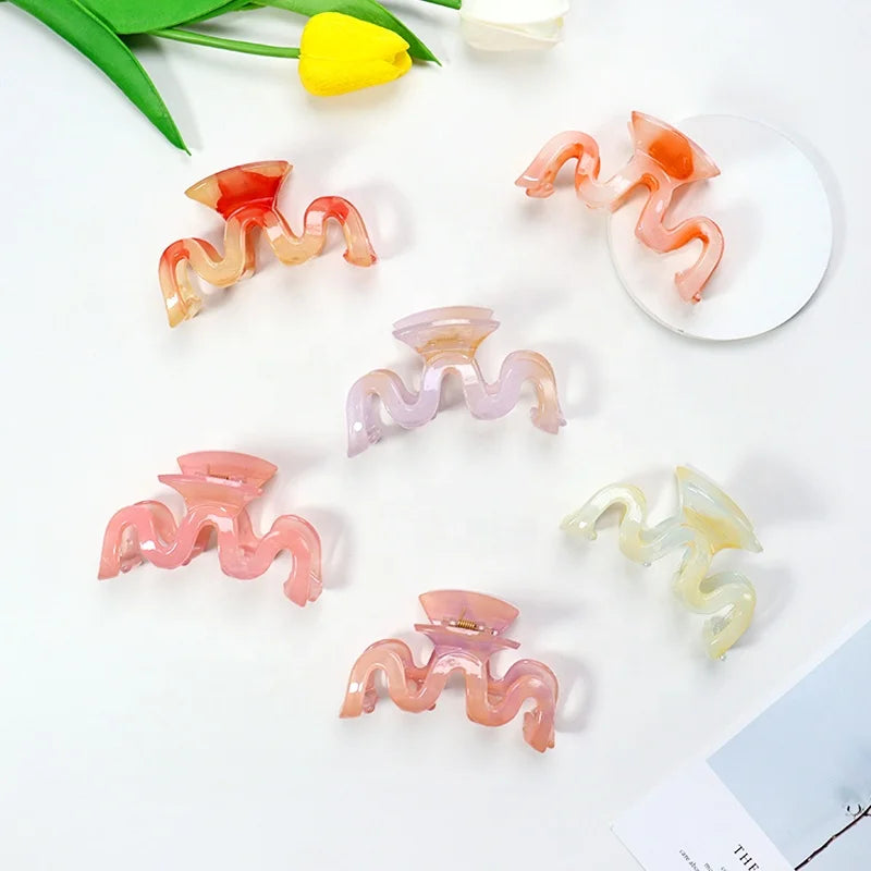 B.PHNE Hair Accessories Wave Shape Hair Claw Clips Women Plastic Summer Sweet Hair Claw