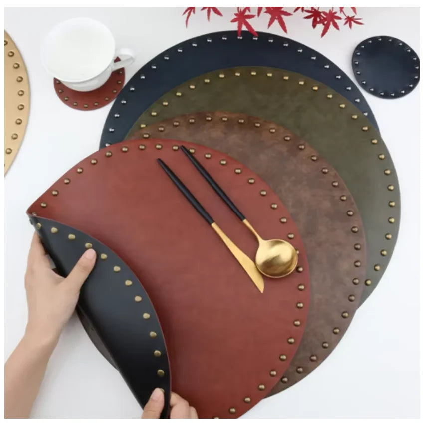 European Style Anti-Scalding Retro Leather Coasters Waterproof and Oil-Proof Multicolor Food Placemat and Bowl Pads