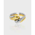 Fine Jewelry 925 Sterling Silver Two Layers Wearing Wave Rings for Women 18K Gold Plated 925 Silver Adjustable Rings Jewelry