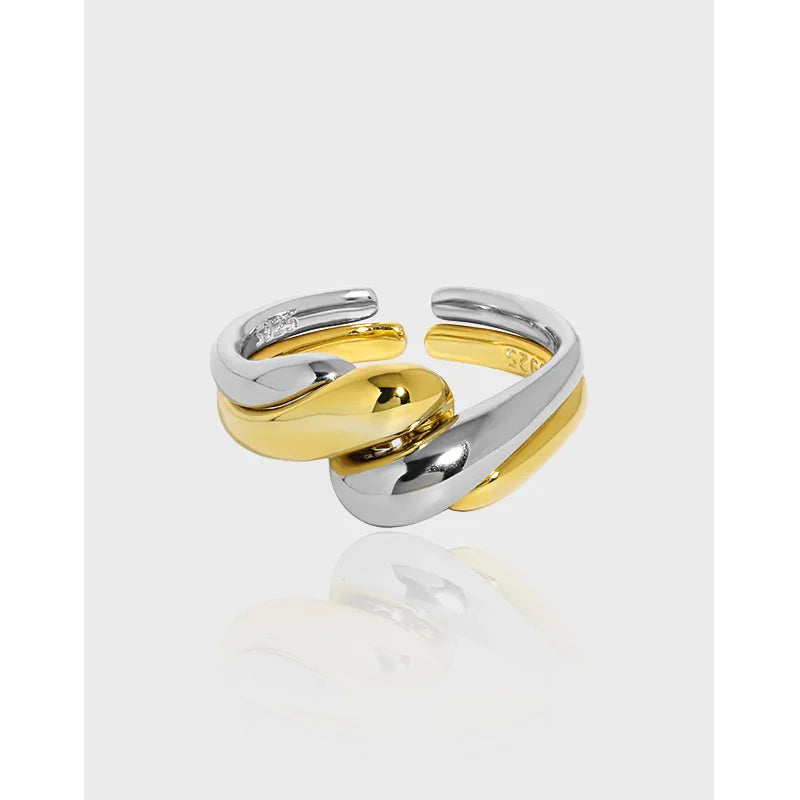 Fine Jewelry 925 Sterling Silver Two Layers Wearing Wave Rings for Women 18K Gold Plated 925 Silver Adjustable Rings Jewelry
