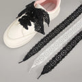 Casual Style 3cm Width Polyester Lace Shoelaces White & Black Flat Shoe Laces 60-120cm Pair