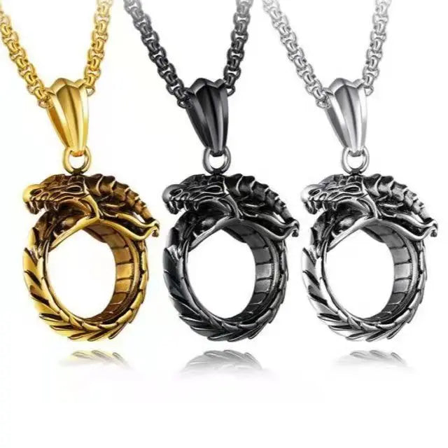 Chinese Vintage Punk Dragon Necklace Jewelry for Men Male Dragon Shape Ring Pendant Male Necklace European Vintage Available