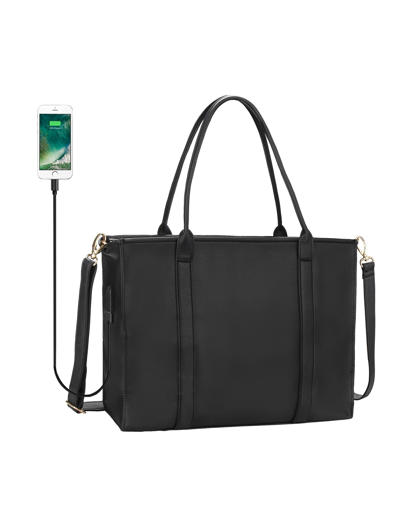 Relavel 17.3 Inch Teacher Large Work PU Portable USB Charge Shoulder Tote Purse with Large Capacity for Women