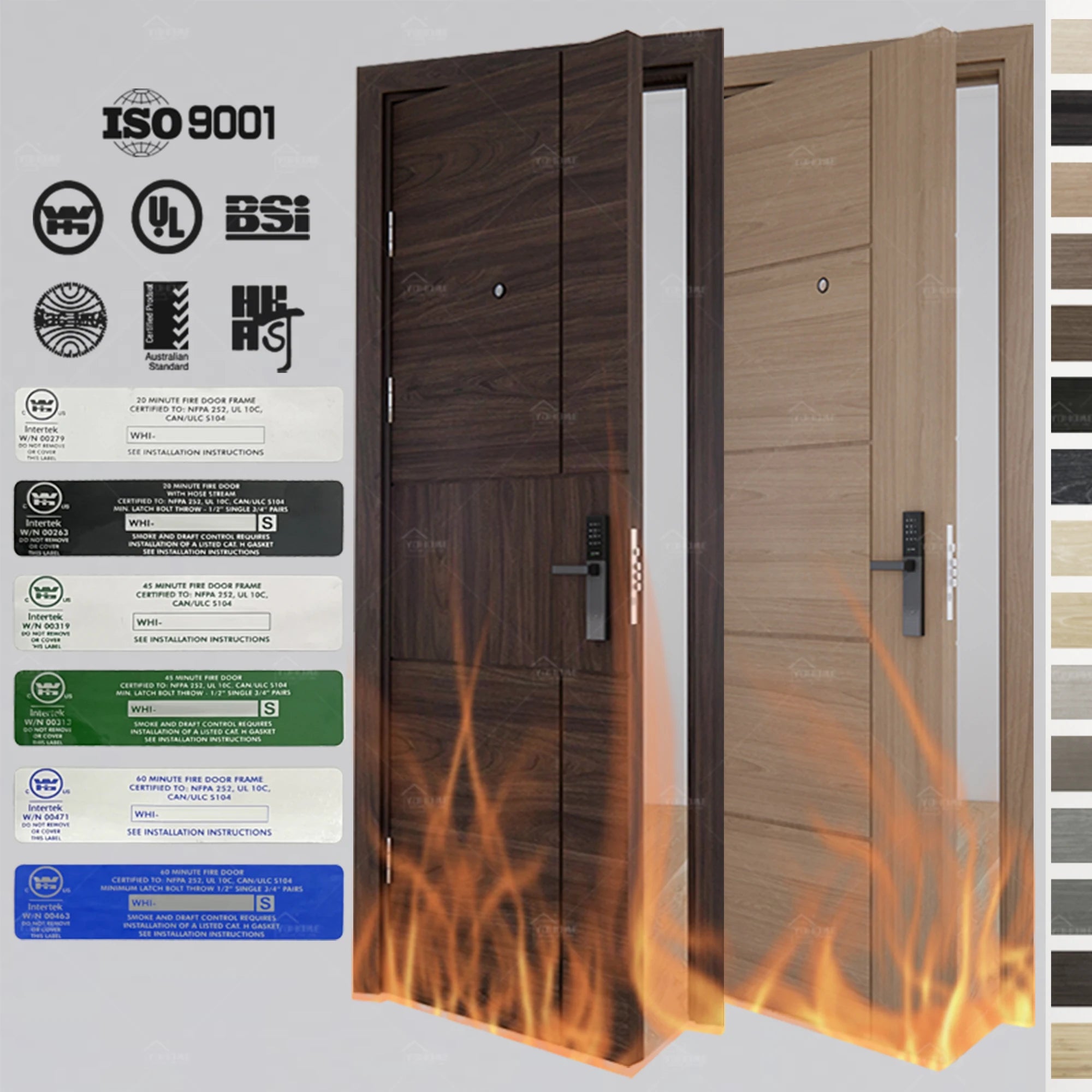 China Top Fire Door Supplier Custom Internal Fire Door for Interior Architectural Smoke Proof Fireproof Wooden Fire Rated Doors