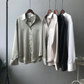 2025 Autumn Fashion Button up Satin Silk Shirt Vintage Blouse Women White Lady Long Sleeves Female Loose Street Shirts
