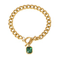 Classic Fashion Trend Jewelry Geometric Rectangle Stainless Steel Gold Plated Green Zircon Pendant Woman Cuff Bracelet