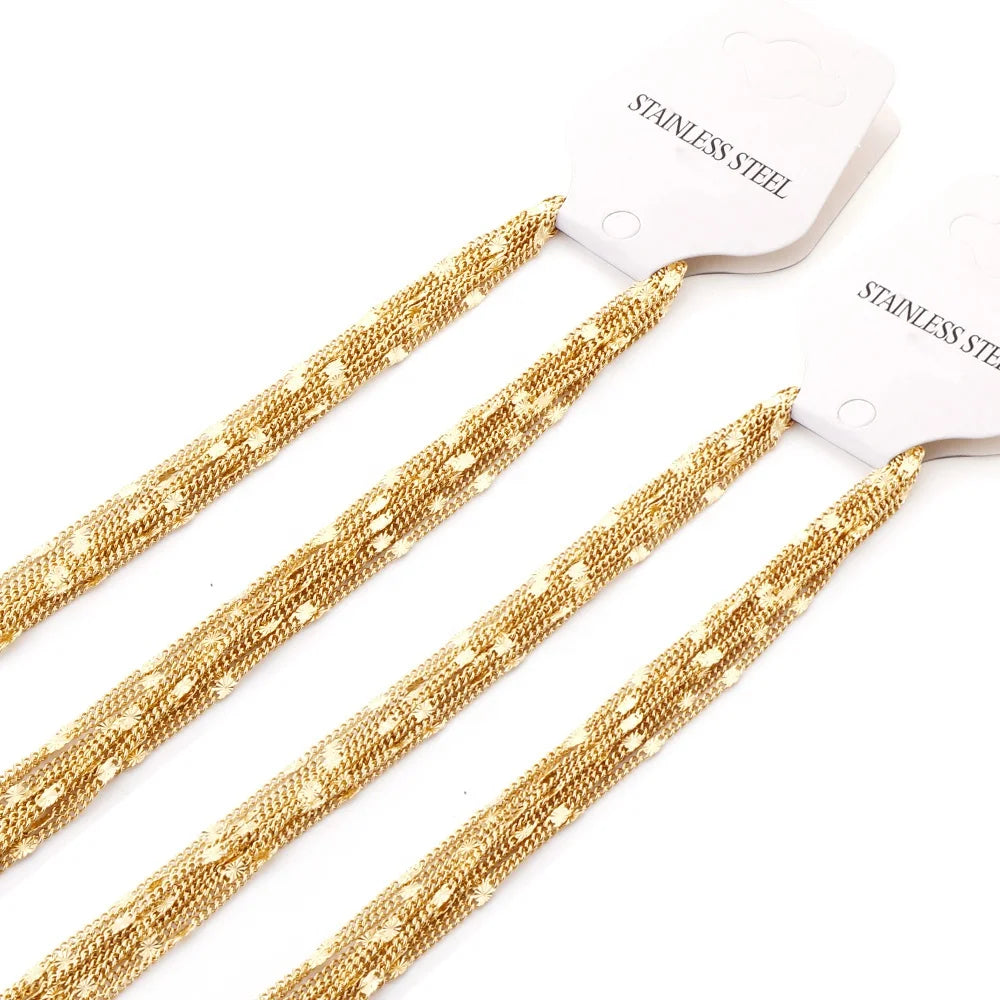 ASON Women Men Chain Jewelry Hip Hop Stainless Steel 18k Gold Plated 1.4mm Chain Necklace Side Body Sun Flower Matching Chain