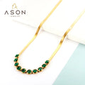 Ason Fashion Jewelry New Arrivals Stainless Steel Necklace 18k Gold Silver Green Zircon Pendant Necklace