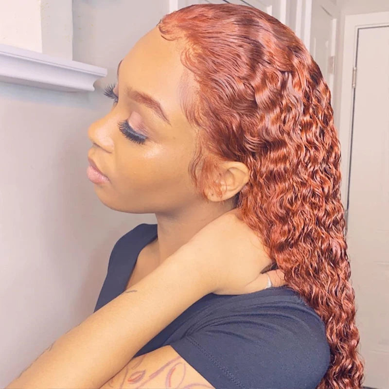 Wholesale Orange Pre Plucked for Women Ginger Lace Front Wig Virgin Brazilian Deep Wave Wig Human Hair Vendor