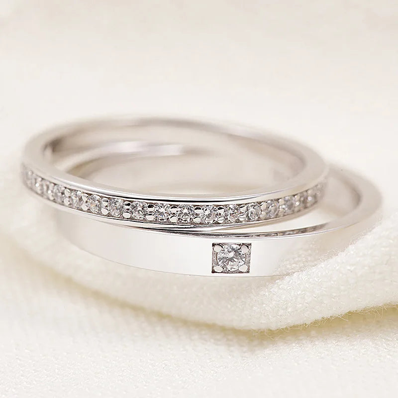 Jewelry Gift Engagement Wedding China Wholesale Minimalist Cubic Zirconia 925 Sterling Silver Couple Ring for Boy Girl