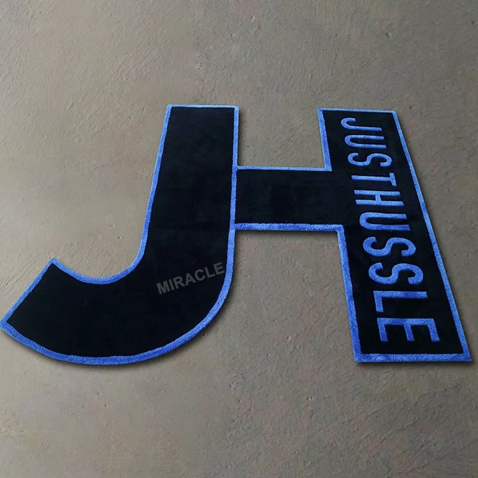 Custom Welcome Mat Blue Company Logo Rug Hand Tufted Rugs Designer Logo Rug