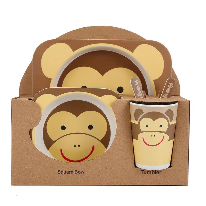 Cute Cartoon BPA Free Bamboo Fiber Melamine Children Kids Dinnerware Set Dinner Plate Tableware Set