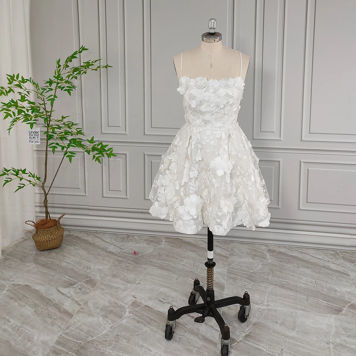 Real Photos High Quality Summer Spaghetti Straps 3D Floral Mini Wedding Party Dresses Corset Back Bridal Gown Evening Dress15950