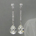 Huitan Luxury Women Jewelry Earrings Imitated Diamond Silver Plating Pear Design Elegant Wedding Women Long Hanging Earrings OEM