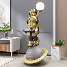 Creative Planet Base Tray Astronaut Fiberglass Astronaut with Night Light Home Sculpture Decoration Crafts