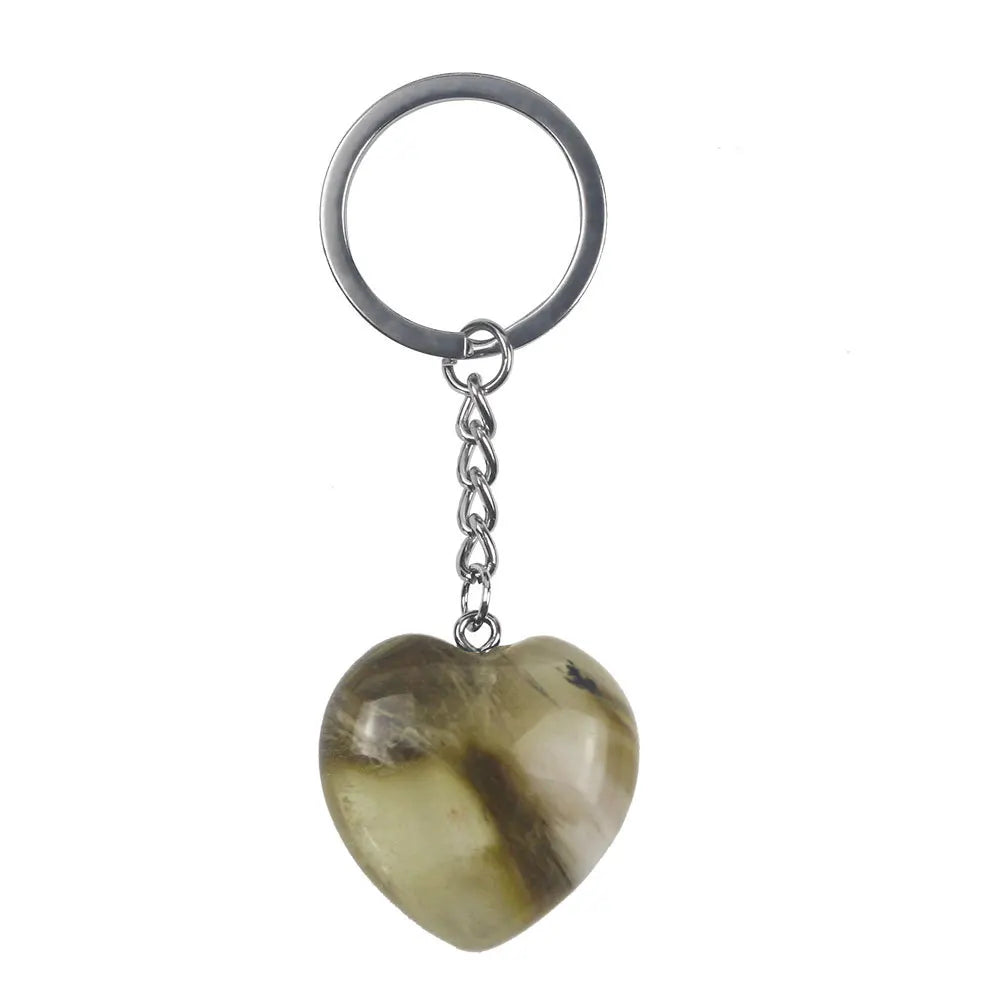 DIY Diy New natural stone_ Love Keychain Heart Pendant Gift Accessories_Raw stone key chain