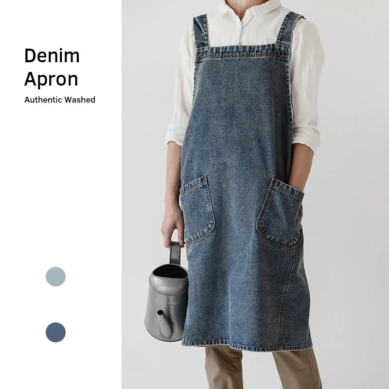 Denim Cotton Canvas Cross Back Kitchen Garden Square Smock Aprons