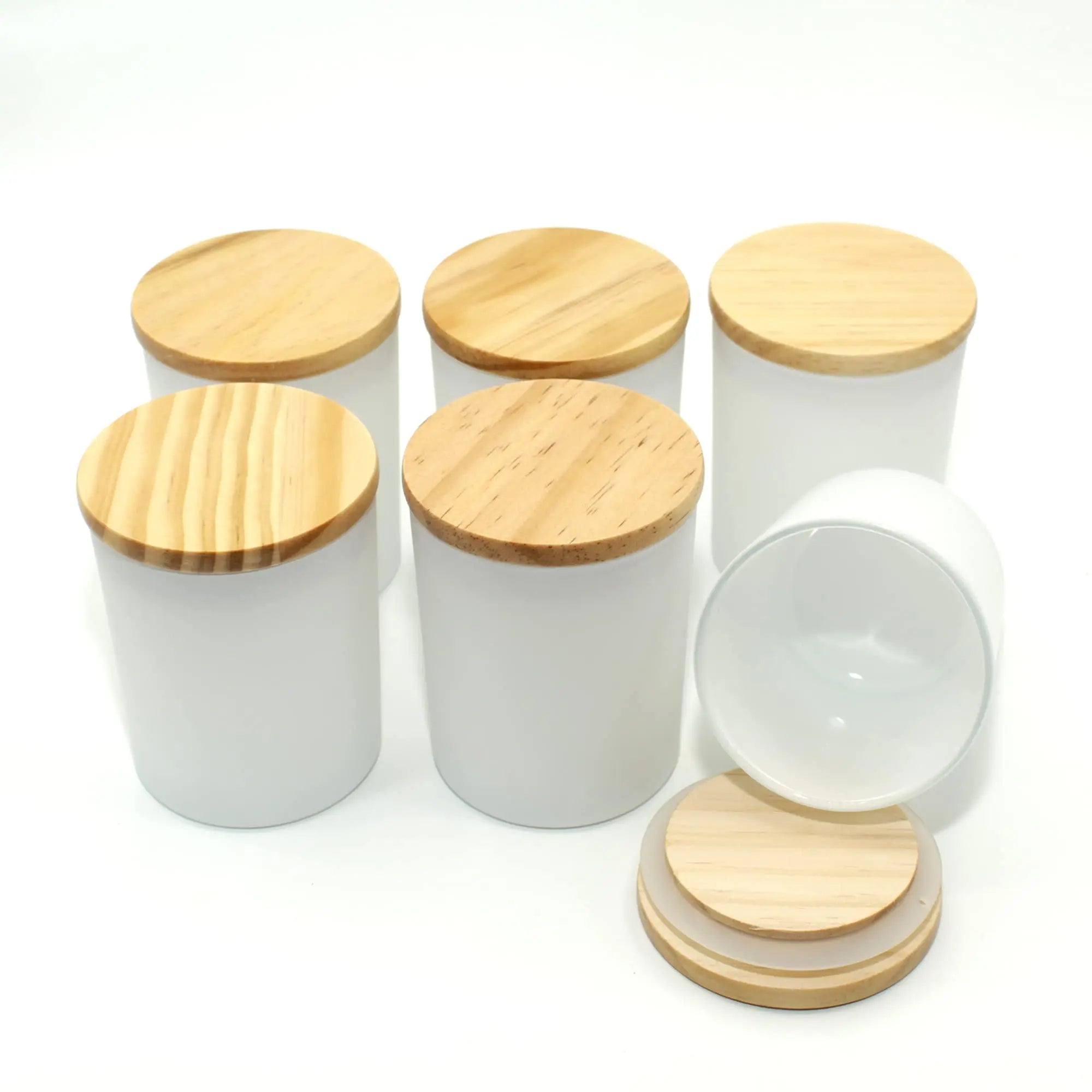 Home Decoration Custom 6oz Frosted Clear Sublimation Blanks Small Tealight Glass Candle Jar With Wooden Lid Glass Candle Jar