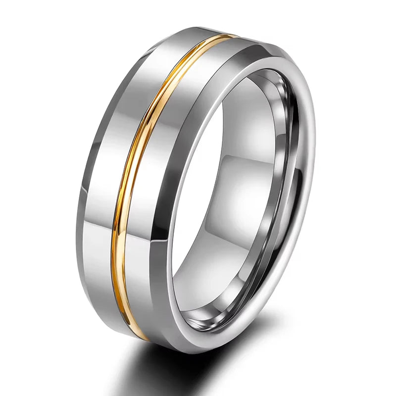 OAHLAN Wholesale Fashion Jewelry 8mm Wedding Band Customized High Polished Gold Inlay Tungsten Carbide Ring for Men Engagement