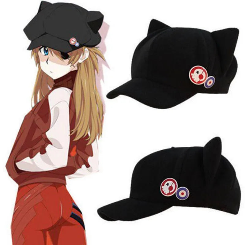 Eva Asuka Anime Langley Fleece Cap Soryu Peaked Theater Cartoon Cat Ear Plush Cosplay Accessories Cap Hat Baseball