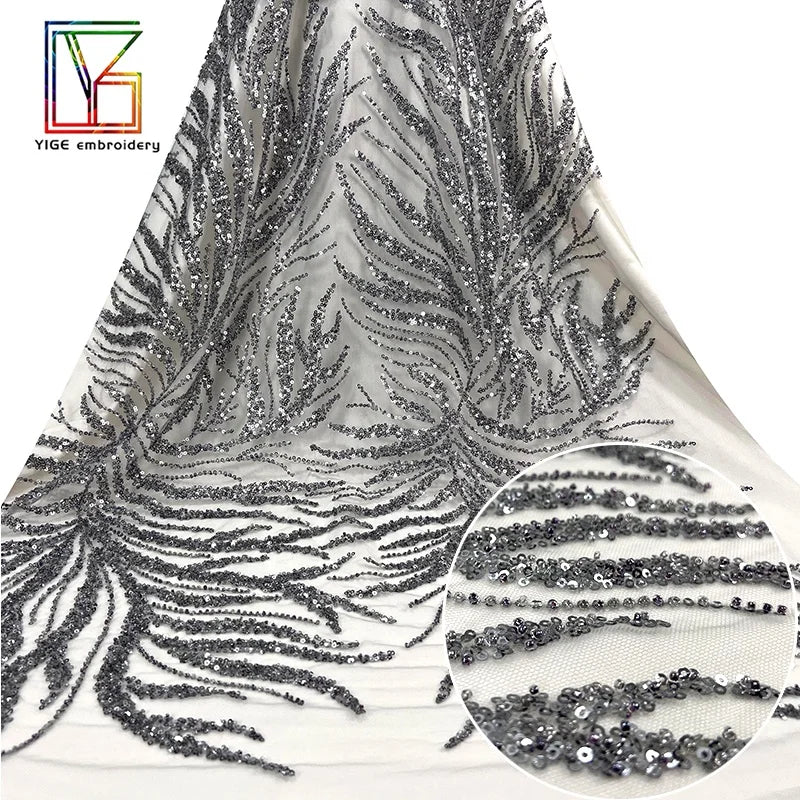 2022New Style 100% Polyester Heavy Beaded Fancy Embroidery Bridal Couture With Sequins Tulle Evening Dresses Lace Fabric