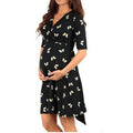 Euramerican Lady's Sexy V-Neck Maternity Short Sleeve Printing Clothing Slim Waist Floor-Length Convenient Pregnant Clothes