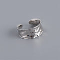Fashion Simple Irregular Wide Band Beating Effect 925 Sterling Silver Open Adjustable Finger Bump Ring for Women