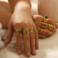 Vintage Haute Sense Set Zirconia Jewelry 18K Gold Malachite Open Ring for Women